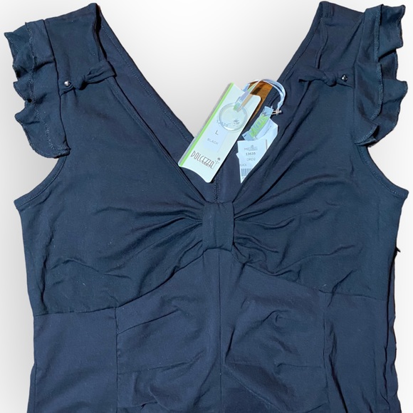 NWT Dolcezza Stretch Sleeveless Black Midi Dress Size Large - Picture 8 of 11